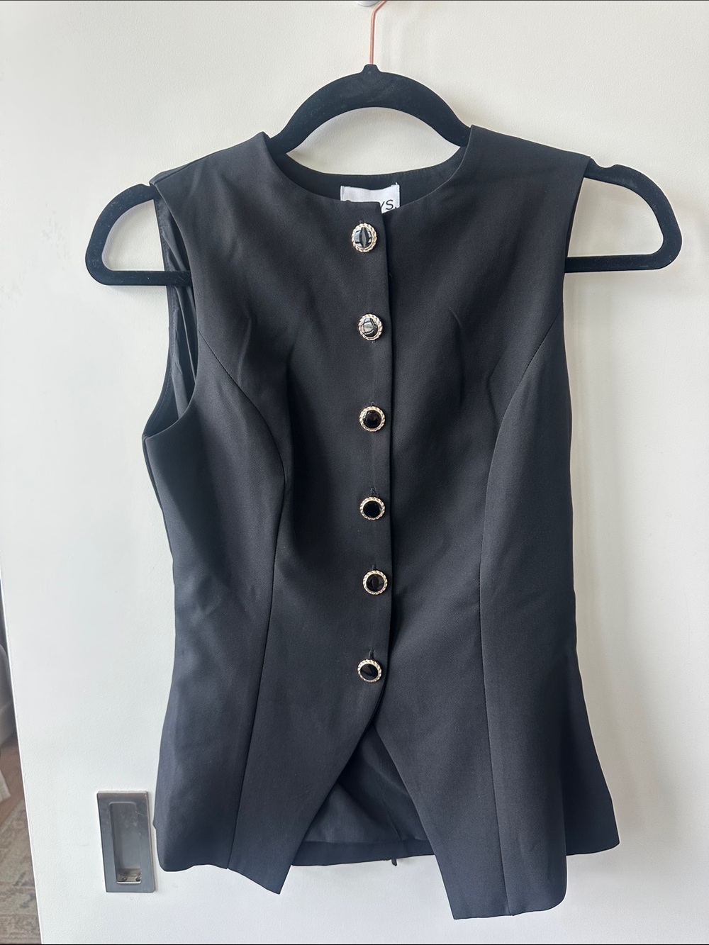 Black Sleeveless Button-Front Blouse with Jewel Trim